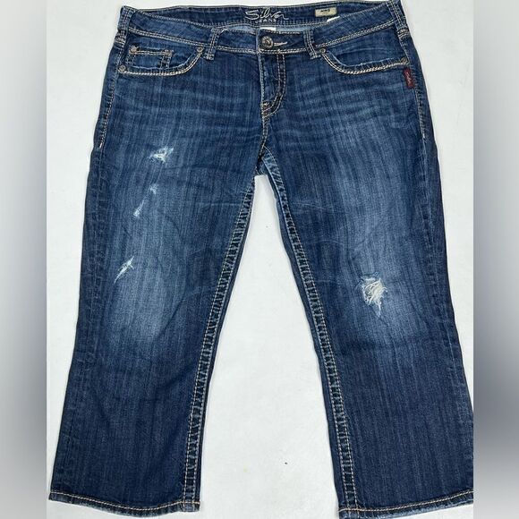 Silver | Factory Distressed Mid Rise Aiko Capri’s - Picture 1 of 5